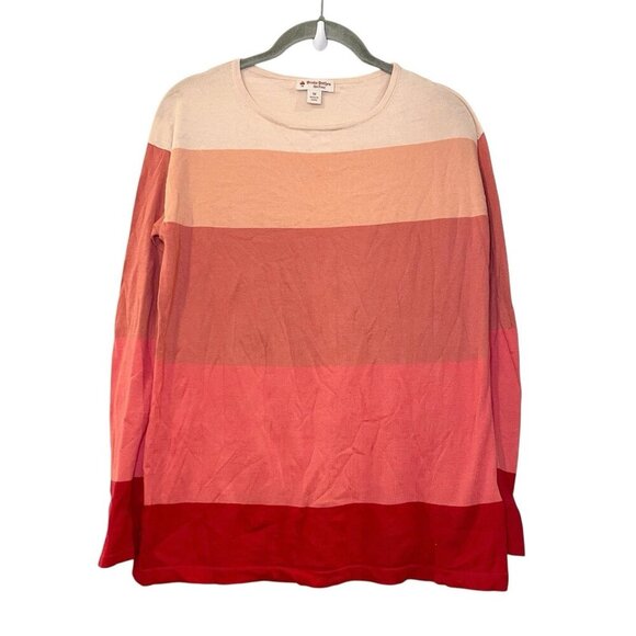 Brooks Brothers Sweater Red Fleece Cotton Striped Crewneck Pullover Colorblock M - Picture 1 of 5